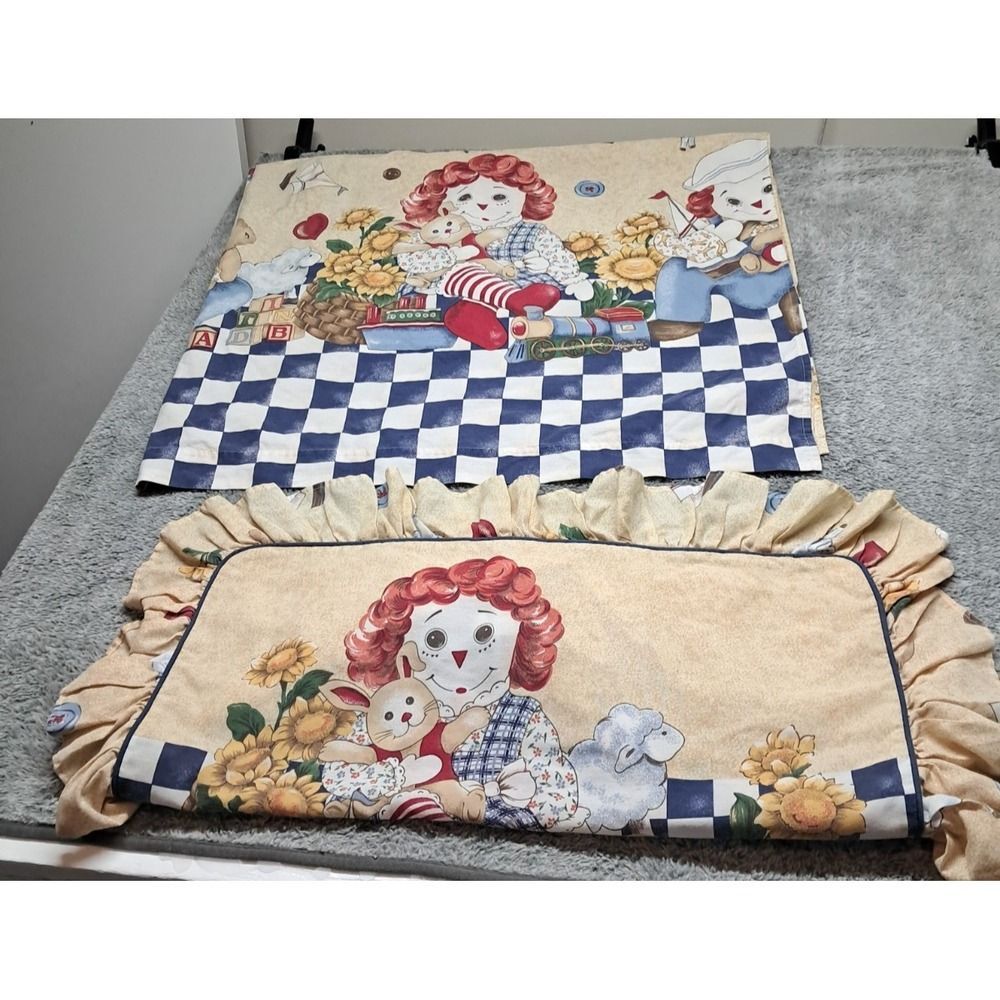 Rare Raggedy Ann and Andy Twin Sheet Flat and Pillow Sham JC Penney Kimlor Mills
